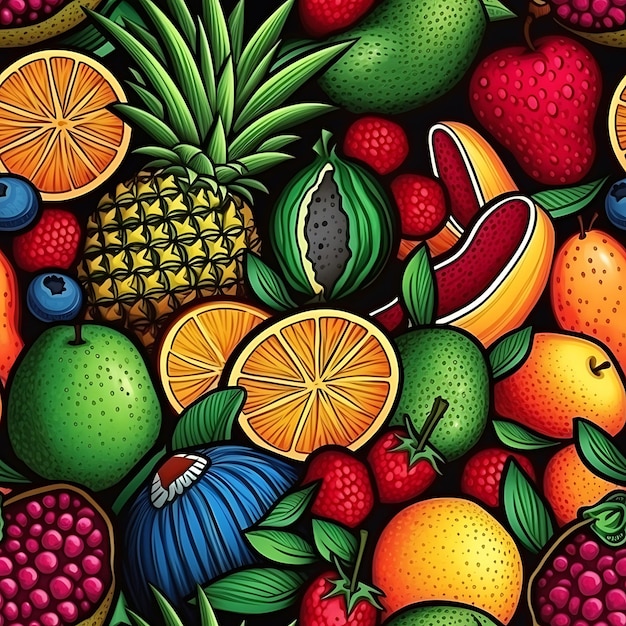 Foto patrón sin costuras de frutas de dibujos animados