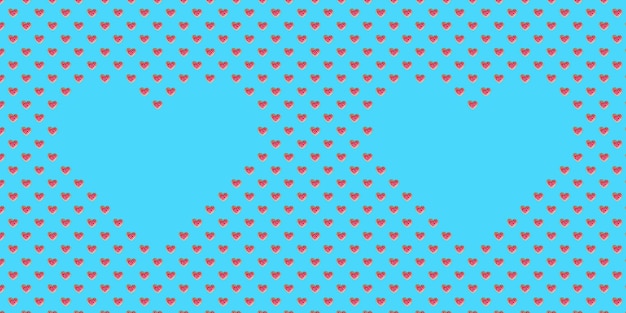 Patrón sin costuras de galletas de hielo real rojas punteadas sobre fondo azul con espacio de copia en forma de corazón