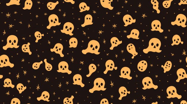 patrón sin costuras de halloween con fantasmas y estrellas en un fondo negro