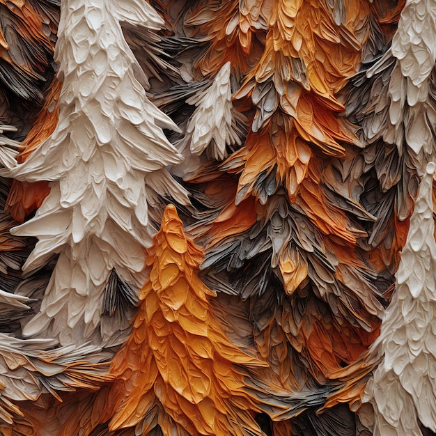 Foto patrón sin costuras hecho de plumas decorativas de colores naranja y marrón