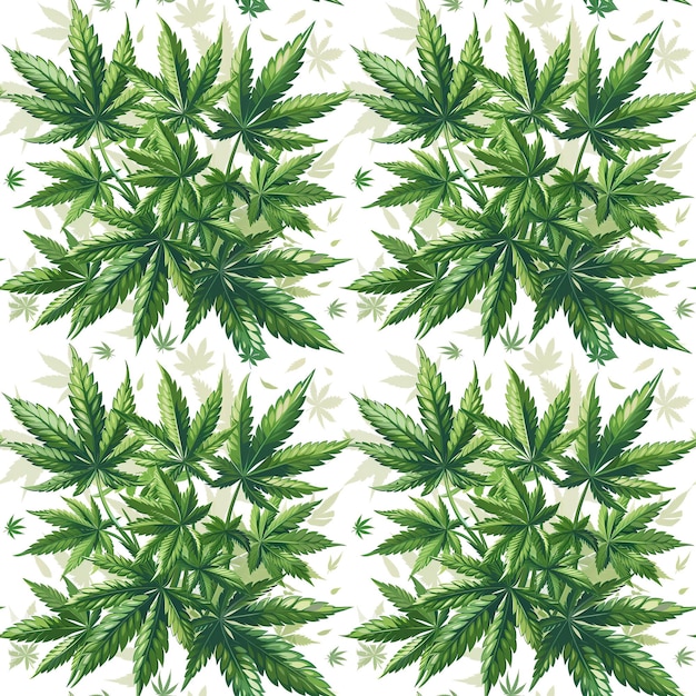 patrón sin costuras con hoja de marihuana verde sobre fondo blanco para la decoración de telas y textiles