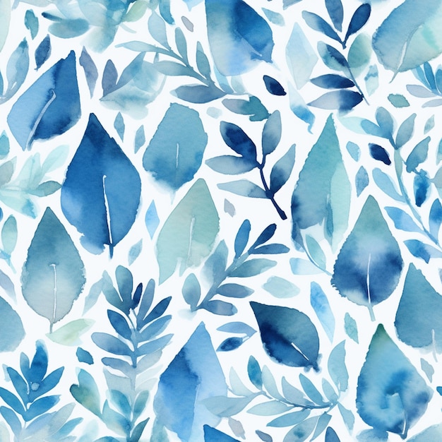 Un patrón sin costuras con hojas y hojas azules.