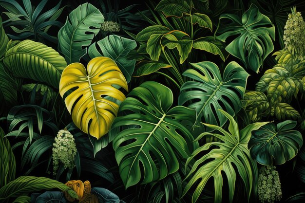 Foto patrón sin costuras de hojas de monstera exóticas para vibraciones de verano ai generative