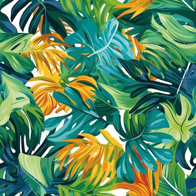 Foto patrón sin costuras de hojas tropicales dispuestas en estilo botánico