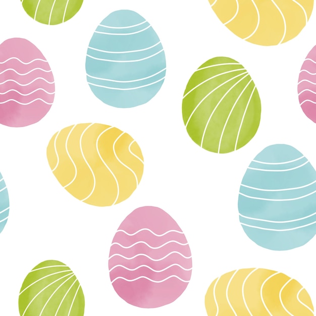 Patrón sin costuras con huevos de Pascua ilustración dibujada a mano en estilo acuarela