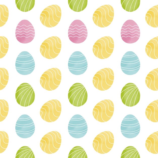 Patrón sin costuras con huevos de Pascua ilustración dibujada a mano en estilo acuarela