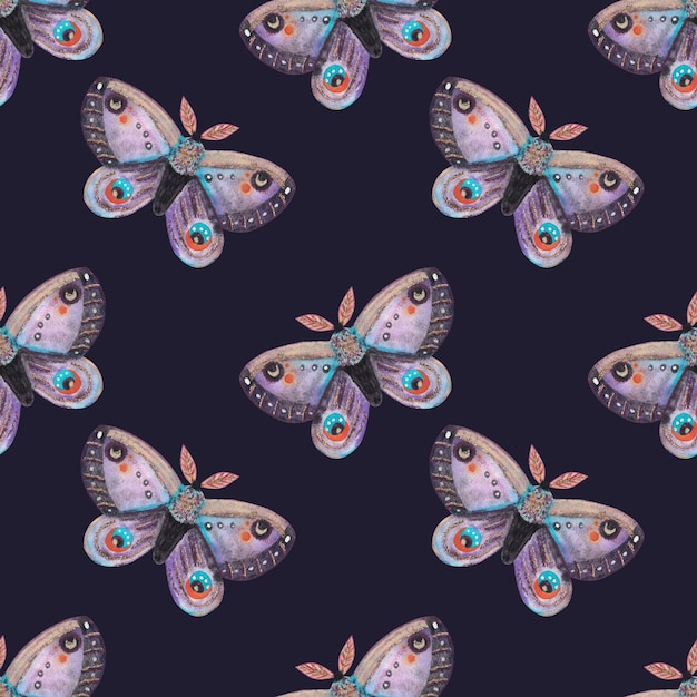 Patrón sin costuras de ilustración acuarela de mariposa