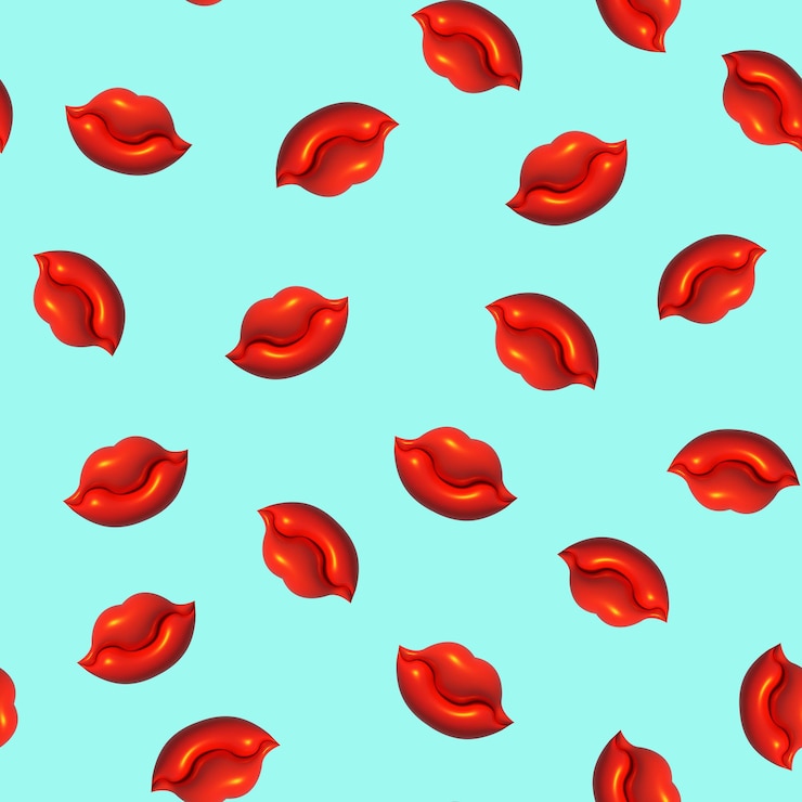 Foto patrón sin costuras de labios rojos estilizados en 3d sobre fondo azul