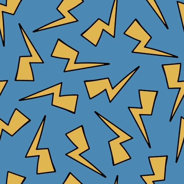 El patrón sin costuras de Lightning Doodle es el símbolo del trueno o la tormenta 80o 90o boceto de estilo