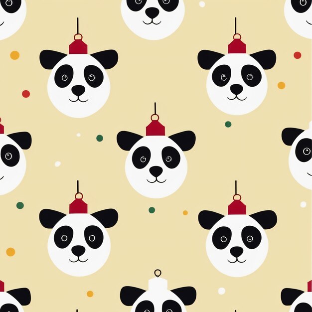 Patrón sin costuras con un lindo oso panda y bolas de Navidad