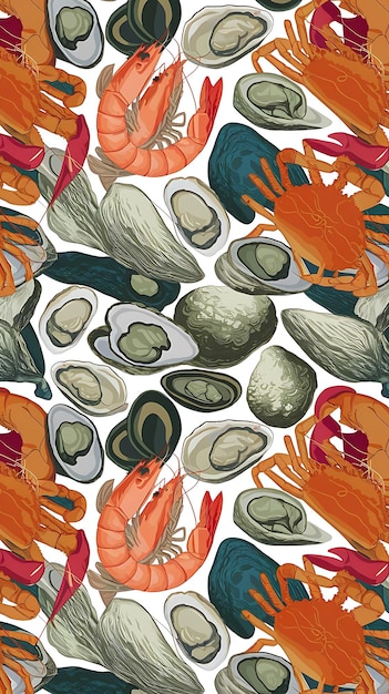 Patrón sin costuras de mariscos vectoriales