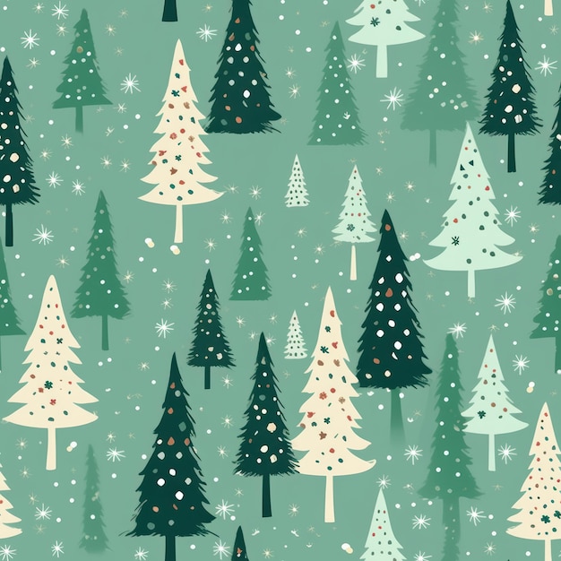 Patrón sin costuras de Navidad con abetos y copos de nieve ilustración vectorial