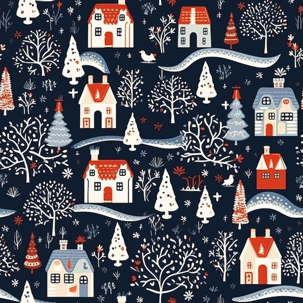 Patrón sin costuras de Navidad cabaña inglesa azulejos de vacaciones estilo campestre impresión para papel tapiz papel de envoltura scrapbook tela y idea de diseño de producto