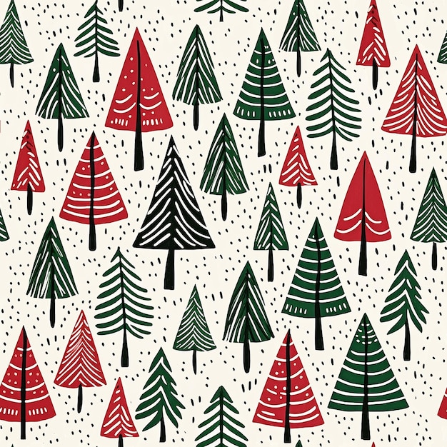 Patrón sin costuras de Navidad en estilo doodle minimalista árboles de Navidad divertidos