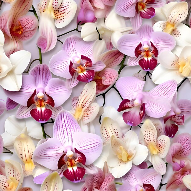 Foto patrón sin costuras con orquídeas colorido fondo floral flores tropicales exóticas con pétalos rosados