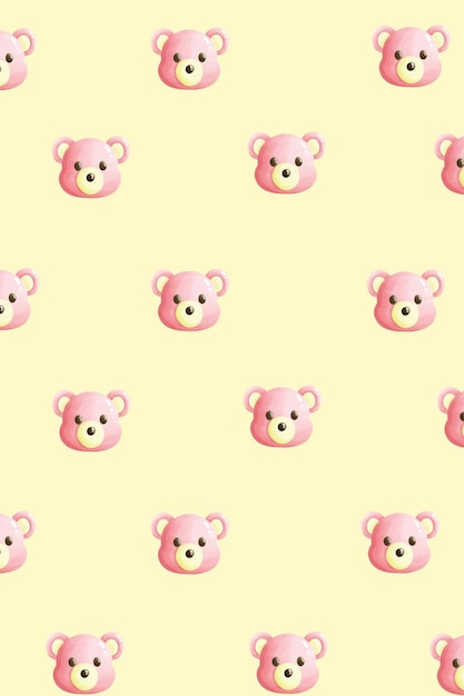 un patrón sin costuras de osos de peluche rosados con un fondo amarillo