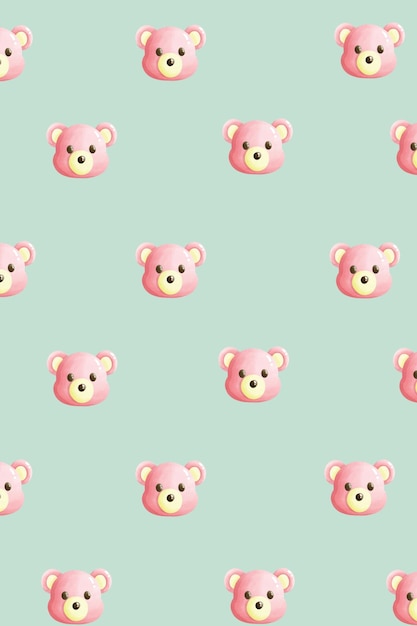 un patrón sin costuras de osos de peluche rosados con ojos amarillos en un fondo azul