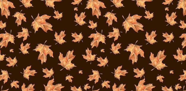 Patrón sin costuras de otoño Hojas de arce brillantes acuarela Ilustración suculenta Fondo marrón para el hogar Textiles Papel de pared Envases Diseños de sitios web Blogs Tarjetas postales