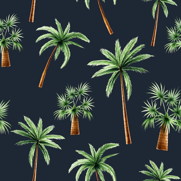 Patrón sin costuras con palmeras verdes cocoteros clipart acuarela dibujada a mano jungla floral