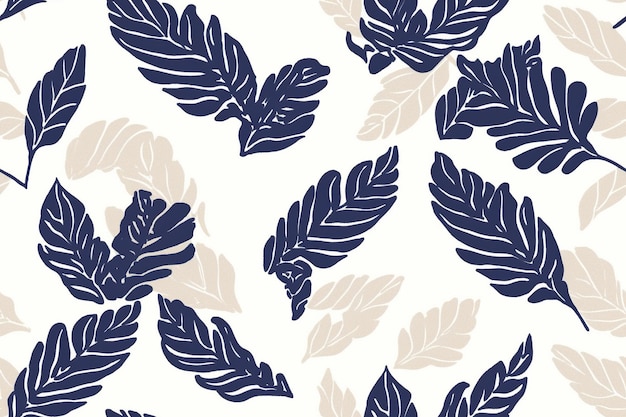 patrón sin costuras de patrón con hojas tropicales azules y grises IA generativa