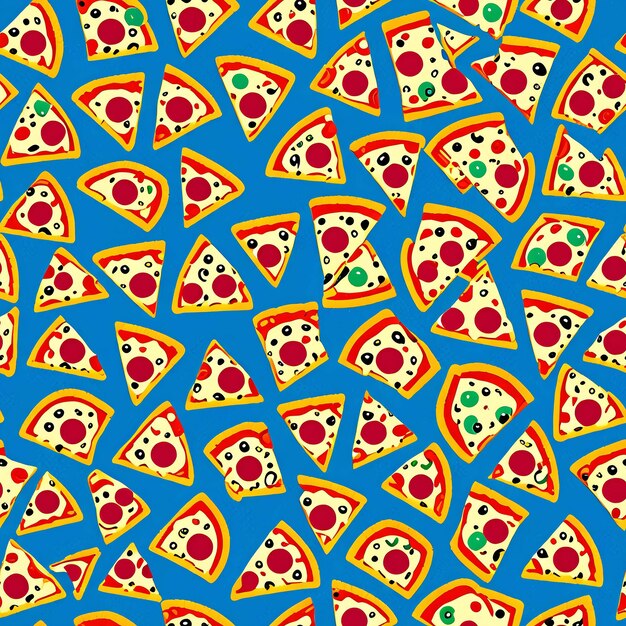 patrón sin costuras de pizzas en un fondo azul