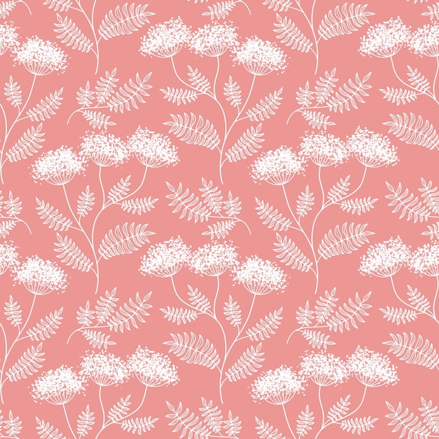 Patrón sin costuras de las plantas Yarrow en fondo rosado
