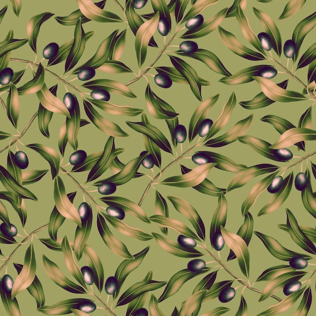 Foto patrón sin costuras con rama de olivo y hojas de impresión vívida con hermosa ilustración botánica