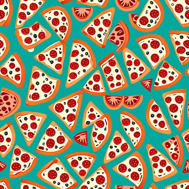 Foto patrón sin costuras con rebanadas de pizza en un fondo azul