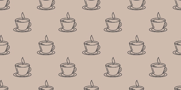 Un patrón sin costuras con tazas de café o té en la ilustración digital de fondo artesanal