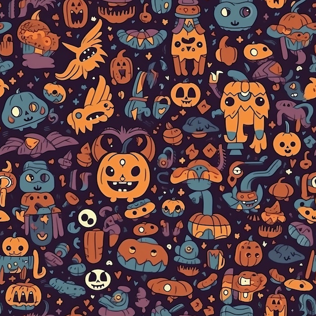 Patrón sin costuras con temática de otoño y Halloween con fantasmas Generación de IA