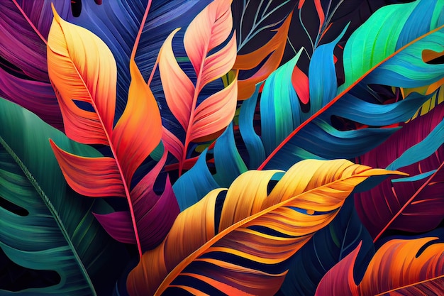 Foto patrón sin costuras de tendencia con coloridas hojas y plantas tropicales diseño de ilustración impresión de selva