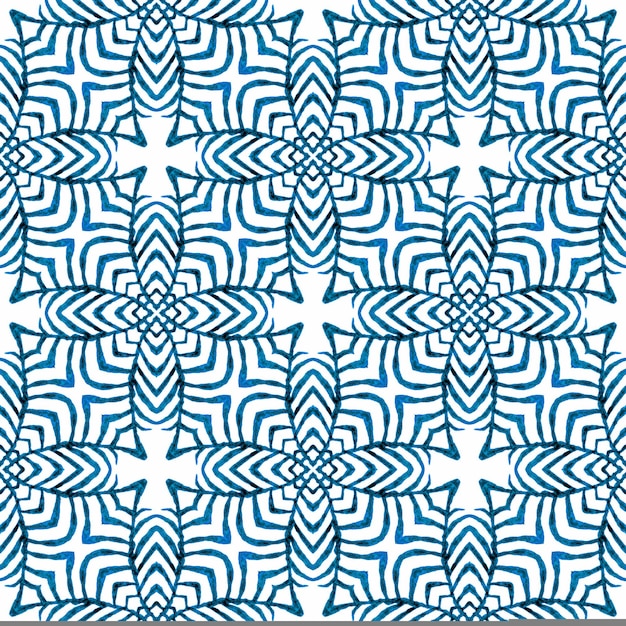 Patrón sin costuras tropical. Diseño de verano boho chic resplandeciente azul. Impresión ideal para textiles, tela para trajes de baño, papel tapiz, envoltura. Frontera sin costuras tropical dibujada a mano.