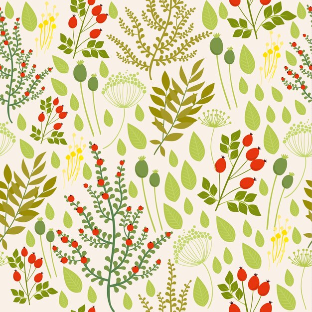 patrón sin costuras vectorial con elementos de rosa y plantas