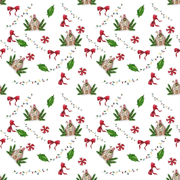 Patrón de Cristmas sin costuras Ilustración dibujada a mano en acuarela