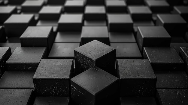 Un patrón de cubos 3D Mosaico abstracto de cuadrados negros