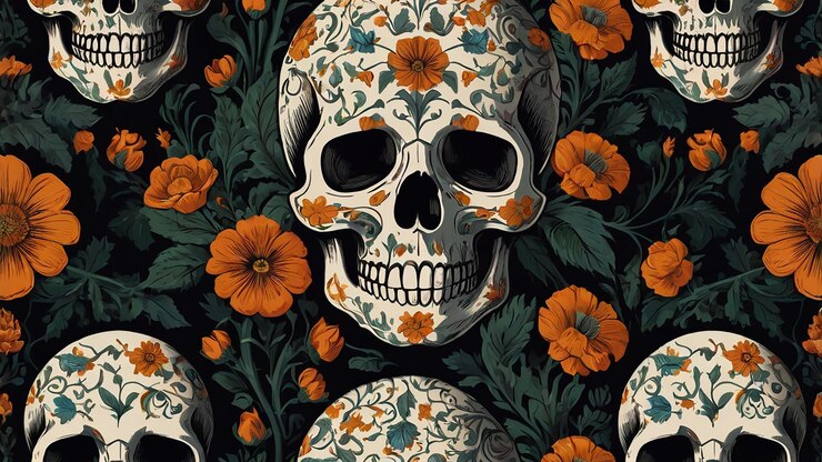 un patrón detallado de cráneo con un intrincado diseño floral