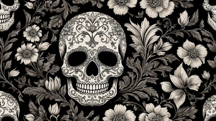 un patrón detallado de cráneo con un intrincado diseño floral