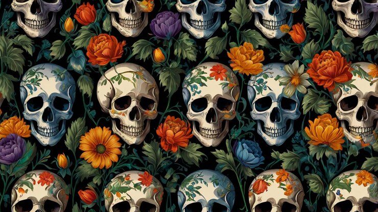 un patrón detallado de cráneo con un intrincado diseño floral