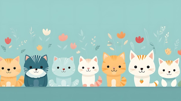 Patrón de dibujos animados coloridos sin costuras con lindos gatos y corazones