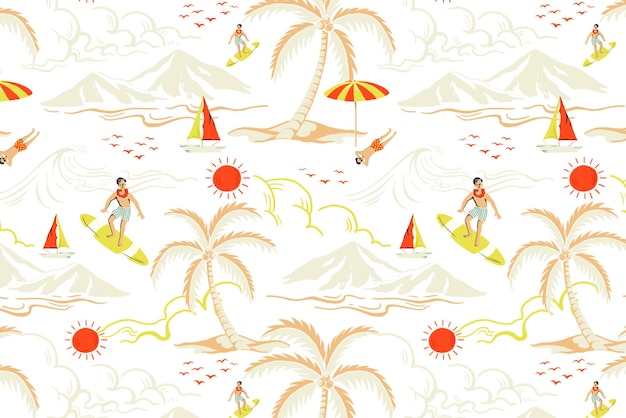 Patrón de dibujos animados png de islas tropicales en tema de viaje
