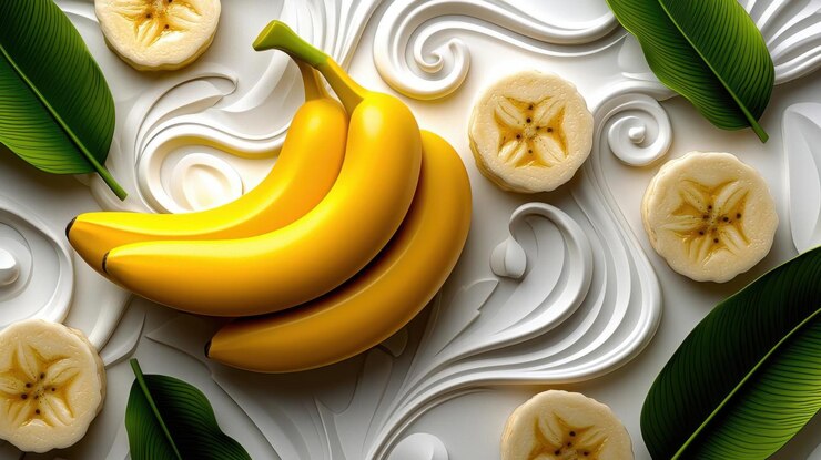 Foto patrón digital nítido y moderno con un ramo de plátanos con sombreado sutil en un fondo blanco neutral