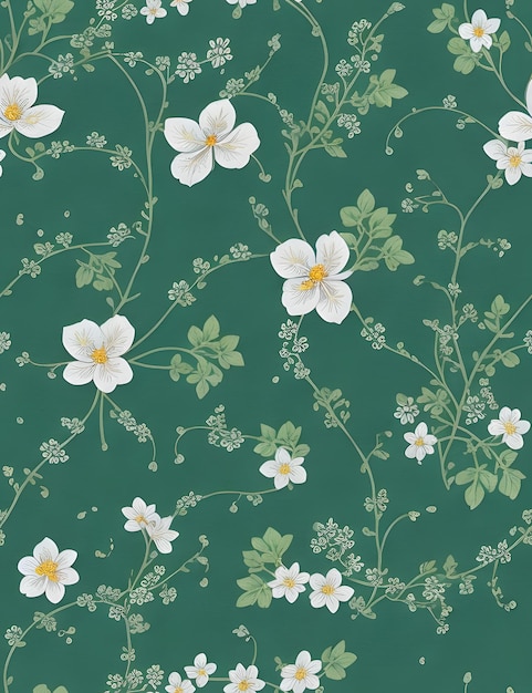 Patrón de diseño de fondo verde flor blanca creado con ai generativo