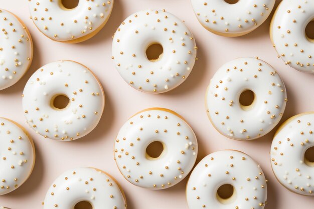 Patrón donuts blancos panadería Anillo vista superior Generar Ai