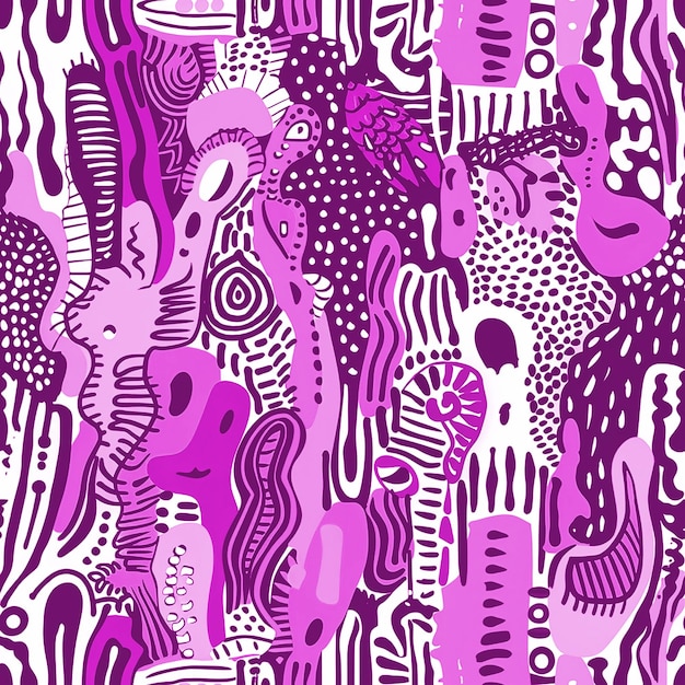Patrón de Doodle en color púrpura para el fondo de las redes sociales, la industria del embalaje y los medios digitales