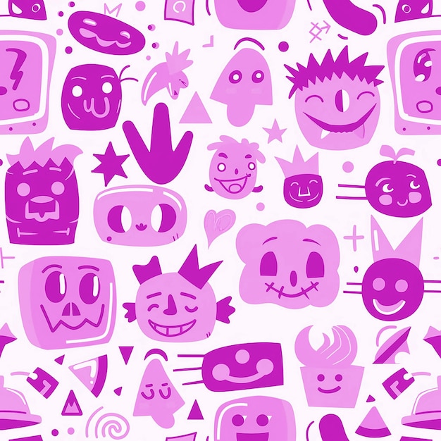 Patrón de Doodle en color púrpura para el fondo de las redes sociales, la industria del embalaje y los medios digitales