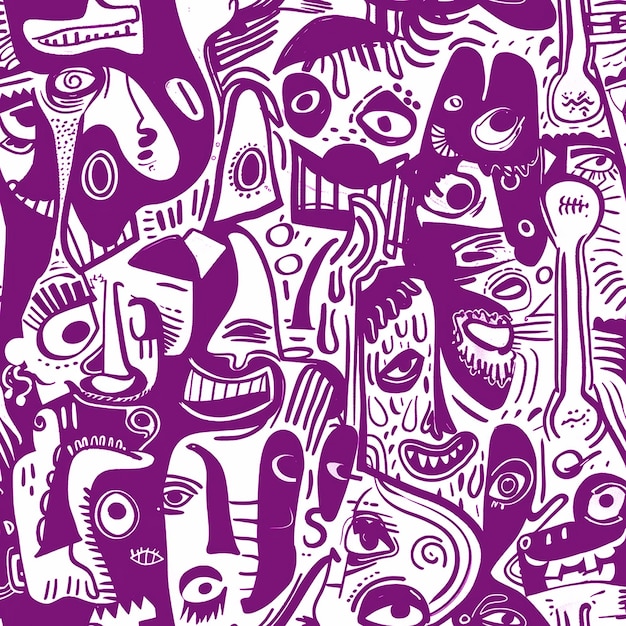 Patrón de Doodle en color púrpura para el fondo de las redes sociales, la industria del embalaje y los medios digitales