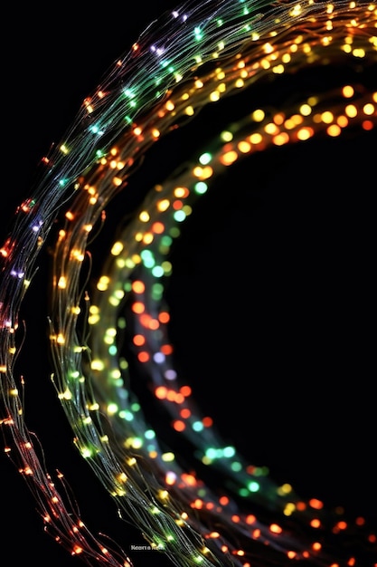 Foto patrón espiral de luces navideñas brillantes sobre un fondo negro creado con ai generativo
