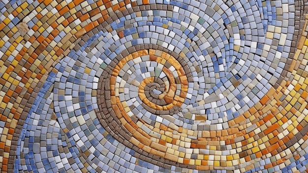 Un patrón en espiral sobre un piso de mosaico