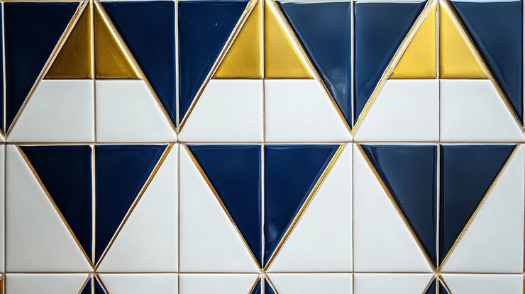 Foto el patrón está compuesto de formas geométricas de oro azul y blanco