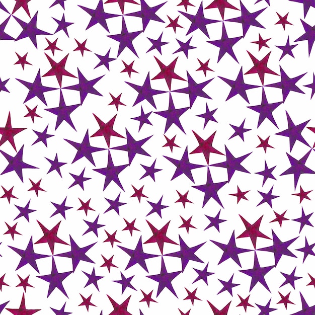 Patrón de estrellas en colores rojo y violetaestrellas de acuarela dibujadas a mano aisladas sobre fondo blancoSeamless